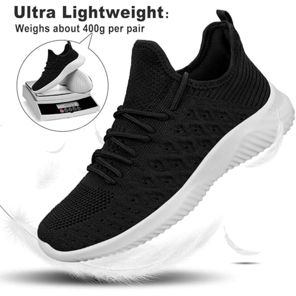 Men's Black White Slip On Lightweight Breathable Comfortable Fashion Sneakers - Picture 5 of 6